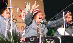 Farid Sabri from Jaipur and others perform during the craft festival at Kalagram in Chandigarh on Wednesday.