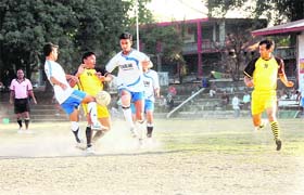 A match in the 9th Gautam Gurung Memorial Football Tournament in progress at Dehradun