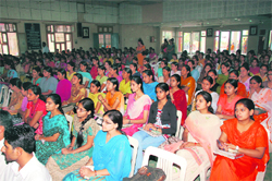Students of AS College for Women at a seminar on the anti-ragging law in Khanna 