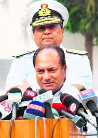 Defence Minister AK Antony addresses mediapersons after inaugurating 28th Coast Guard Commanders Conference in New Delhi