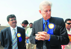 Dr Allen Hammond, Chairman, Health Point Services, interacts with mediapersons in Malhan village