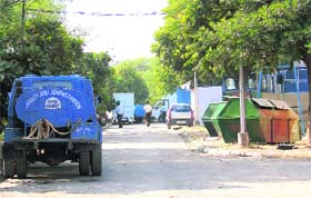 A water tanker blocks access to Kalagram during crafts mela in Chandigarh