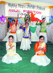 Students performing at the annual function of Happy Hours Public Schoolat Dharamsala