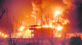 A raging fire at Indian Oil depot in Jaipur on Thursday.