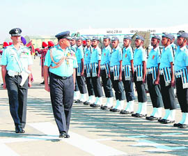 Air Chief Marshal P.V. Naik inspects a guard of honour during his visit to the Pathankot Air Force Station on Thursday.