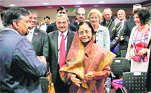 President Pratibha Patil attends a business meeting 'Perspectives for Business and Economic Co-operation between Cyprus and India' at Nicosia in Cyprus on Friday. 