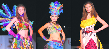 Different moods of models on the ramp during a fashion show as part of the First National Crafts Mela at Kalagram in Chandigarh