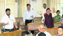 Municipal corporation house meeting in progress at Sector 17, Chandigarh, on Friday.
