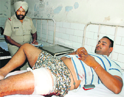 Renowned wrestler Jagmeet Singh at the Civil Hospital in Dera Bassi on Friday. 