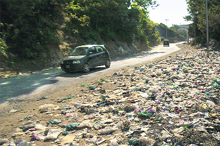 Due to the non-availability of dumping sites, most of the hoteliers and locals throw garbage on the backside of the town, especially on the Reasi road