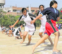 A match in progress during the Inter-Polytechnic Sports Tournament in Ludhiana.