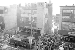 The building that caught fire in Ambala City on Friday.