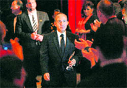 The handout picture shows Mexican President Felipe Calderon during the Bravo 2009 Leader of the Year Awards in Miami on Friday.