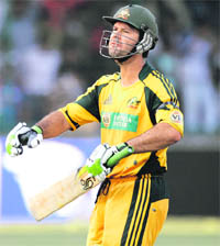 Australias Ricky Ponting walks back after being dismissed on Saturday. 