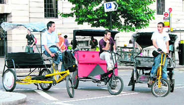 Pedicabs  akin to an Indian cycle rickshaw  are popular among tourists at West End, Leicester Square, Soho, Regent Street and Piccadilly Circus