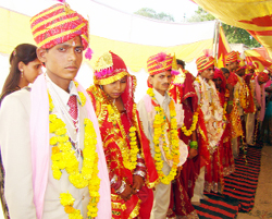 Newly-wed couples in Rajasthan during a mass marriage function organised on the eve of Dev Uthani Ekadashi.