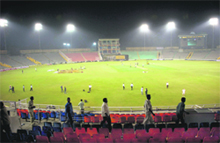 Ground staff prepare the PCA Stadium ground on the eve of the India-Australia ODI in Mohali on Sunday.