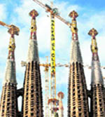 Greeenpeace activists hang a banner against climate change at the Sagrada Familia Temple in Barcelona on Monday. 