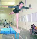 Anjali in action during the All-India Mahatma Hansraj Aryan Inter-Zonal Tournament for Girls in Panchkula on Monday.