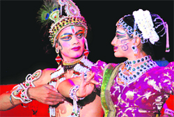 Artistes perform the ballet Krishna at the Tagore Theatre in Chandigarh on Monday. 