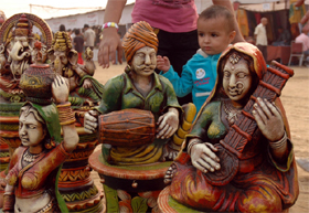 Art pieces on sale at the Saras Mela in Gurgaons Sector 14 on Monday. 