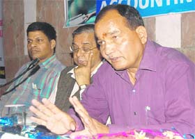 Kashi Singh Airy, chairman, Hiltron, addresses mediapersons in Dehradun
