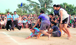 A kabaddi match between Himachal Pradesh and Punjab in progress during the 55th National School Games at Dharamsala