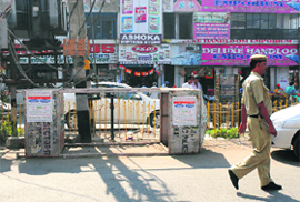 A dismantled traffic police post at Committee Chowk in Karnal. 