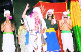 A scene from the play Birsa Munda which was staged at Desh Bhagat Yaadgar Hall during the Ghadri mela in Jalandhar on Sunday night