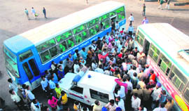Police Gypsy intercepted by 2 Haryana Roadways buses at ISBT-17, Chandigarh, on Tuesday.