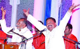 Sufi singers Wadali brothers perform during a concert organised by the Indian Women's Press Corps at the Indira Gandhi National Centre for Arts on Monday night