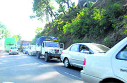 Traffic jams on the Shimla road.