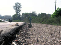 A view of the uneven Mehatpur-Amb road.