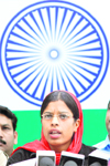Rukhsana Kausar addresses the media in New Delhi 