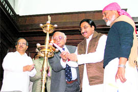 Uttarakhand CM Ramesh Pokhriyal Nishank, along with Dr R Chidambaram, Principal Scientific Adviser to the Government of India, lights a lamp at the inauguration of a two-day workshop in Dehradun on Wednesday.