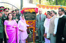 Union Minister of State for Defence M.M. Pallam after inaugurating Veer Samarak at Army School, Sujanpur, on Wednesday.