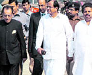 Union Home Minister P Chidambaram visits the proposed township for Kashmiri migrants in Nagrota, near Jammu, on Wednesday.