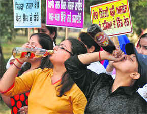 Students highlight the evils of alcoholism during the youth fest at the PAU in Ludhiana on Wednesday. 