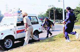 PCR men rush to attend an emergency call near the Sector 43 ISBT in Chandigarh
