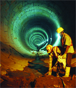 DMRC workers at the under-construction Shivaji Stadium station underground site in New Delhi 