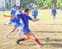 A match in the DRDO Footbvall tournament in Dehradun on Thursday.