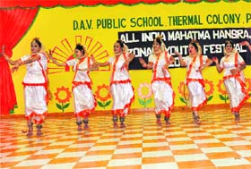 Students give a performance during the All-India Mahatma Hansraj Zonal Youth Festival at DAV School in Panipat