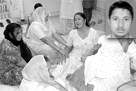 Grieving relatives of the deceased, Amrinder Singh (inset), in Ambala on Friday.