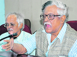 Gurudas Das Gupta addresses a press conference in Sector 22, Chandigarh, on Friday.