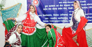 Participants from Haryana perform during the NSS Pre-Republic Day Parade Camp-2009 in Gurgaon on Thursday.