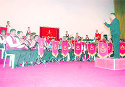 The Indian Army band performs at the Indian Military Academy in Dehradun.