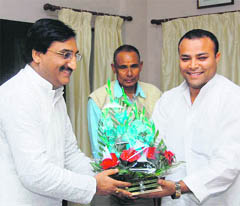 Shahnawaz Rana, BSPs legislator from Bijnore district in Uttar Pradesh, meets Uttarakhand Chief Minister Ramesh Pokhriyal Nishank in Dehradun. Rana, who is an industrialist, discussed setting up of a steel plant in Uttarakhand with the Chief Minister.