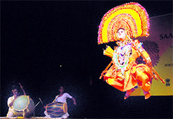 Folk artistes from West Bengal perform during the SAARC Folklore Festival at the Tagore Theatre in Chandigarh on Saturday.