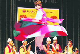 An artiste performs at the SAARC Folklore Festival in Mohali on Saturday.