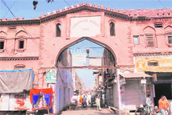 The entrance gate of the century old market at Gidderbaha in Muktsar